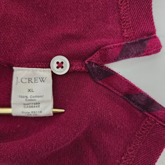 J. Crew Repp Polo Shirt Men XL Burgundy Red Pique Short Sleeve Cotton Mesh - Picture 10 of 11